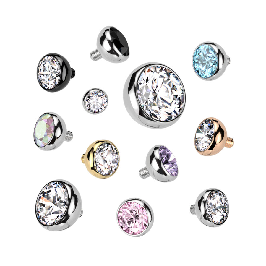 Implant Grade Titanium Internally Threaded Bezel Set Gem Ball Top