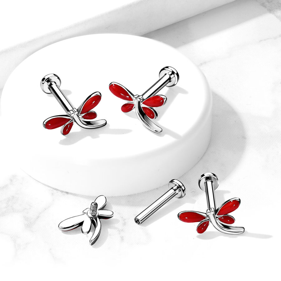 Dragonfly Top on Internally Threaded 316L Surgical Steel Flat Back Studs for Labret
