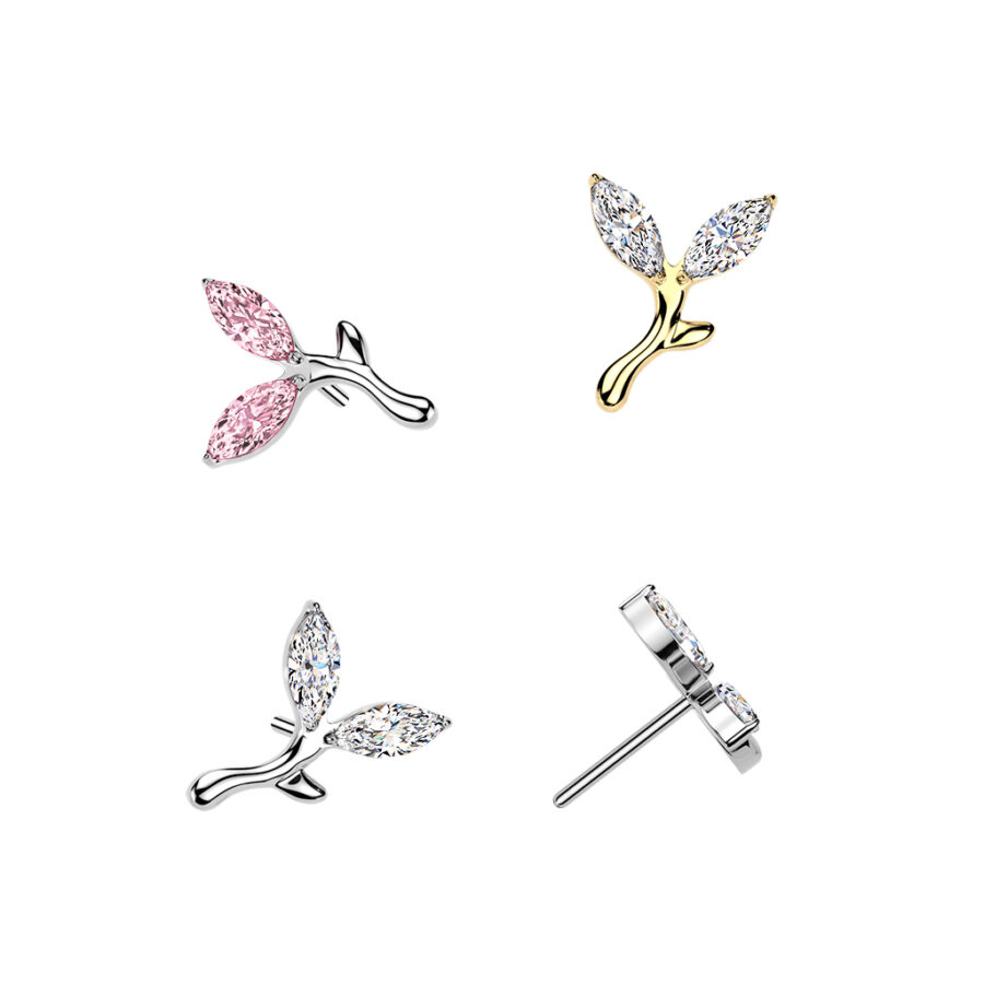 Titanium Threadless Push In 2 Marquise CZ Sprout Top