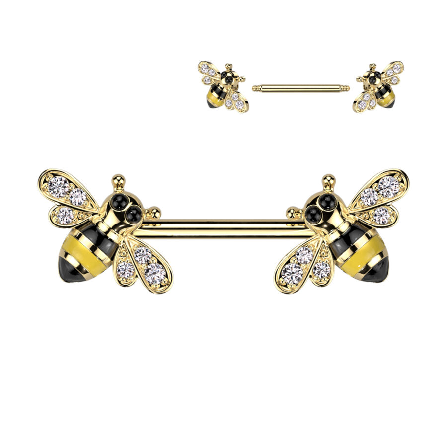 316L Surgical Steel Nipple Barbell With CZ Bee Ends