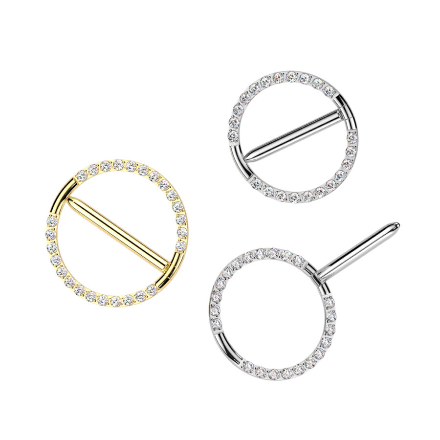 Implant Grade Titanium Nipple Hoop Swinging Clicker With CNC Pave CZ