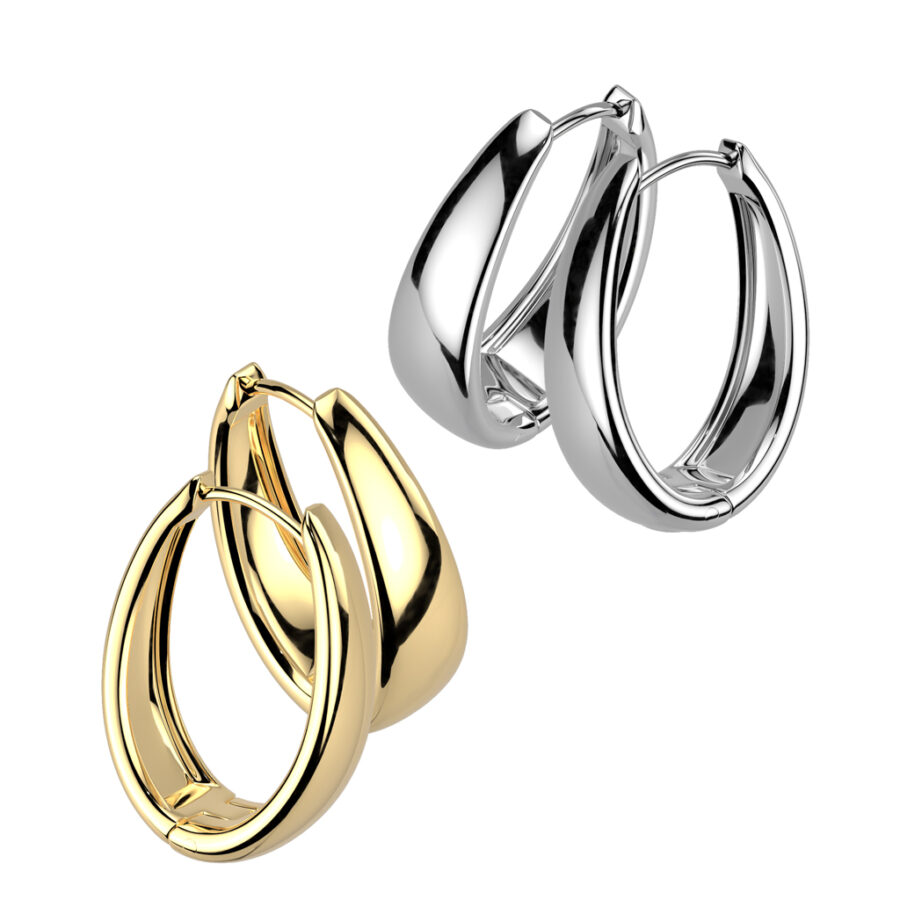Pair of 316L Stainless Steel Wide Oval Hinged Hoop Earrings