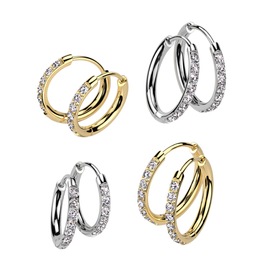 Pair of 316L Stainless Steel Hoop Earrings With CZ Pave